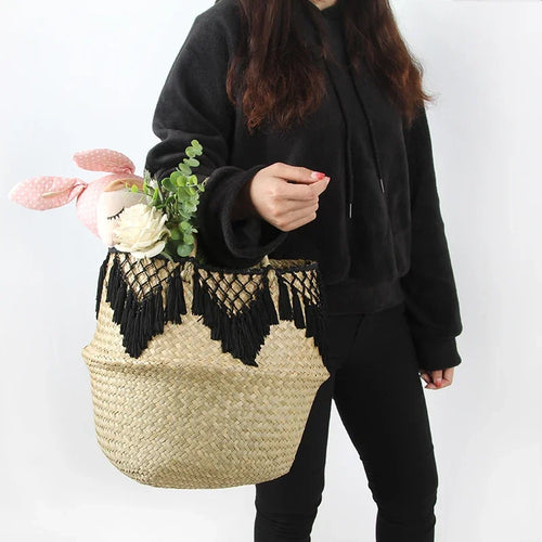 panier de rangement en jonc de mer pour linge jouets fleurs et décoration - vue 3 sur 7