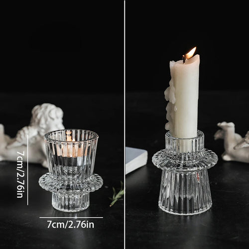 bougeoirs vintage en verre transparent à motifs nordiques - vue 8 sur 15