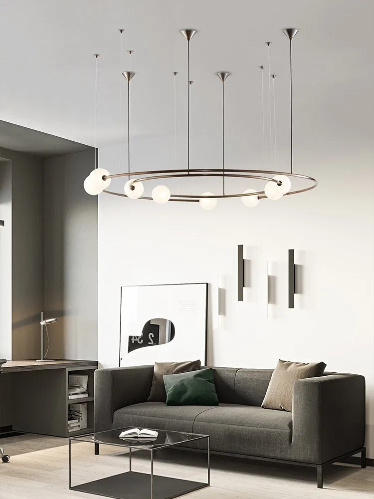 lustre moderne créatif orbite planète en verre led décoration café - vue 6 sur 8
