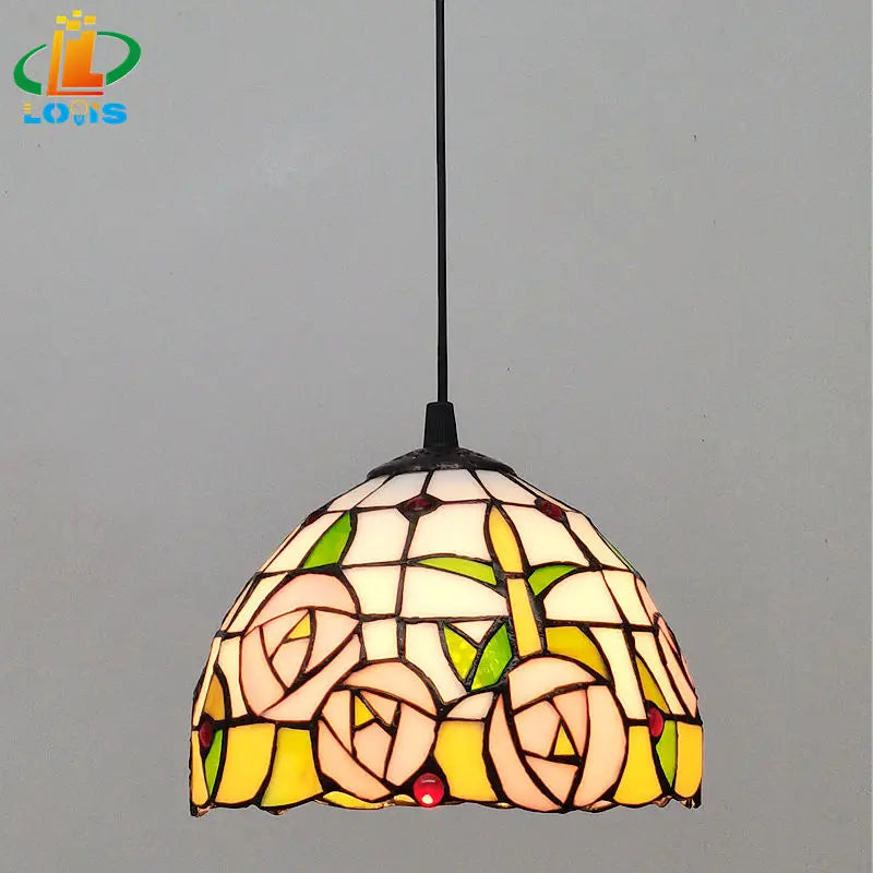 lustre en vitrail style tiffany pour éclairage décoratif antique - vue 17 sur 19