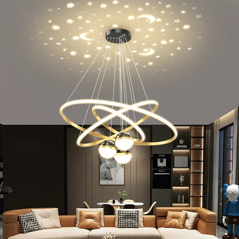 lustre led moderne ciel étoilé pour décoration intérieure - vue 4 sur 14