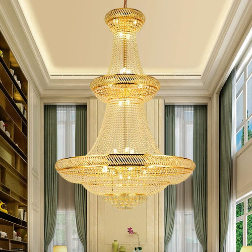 lustre moderne en cristal led pour hall d'entrée luxueux - vue 3 sur 8