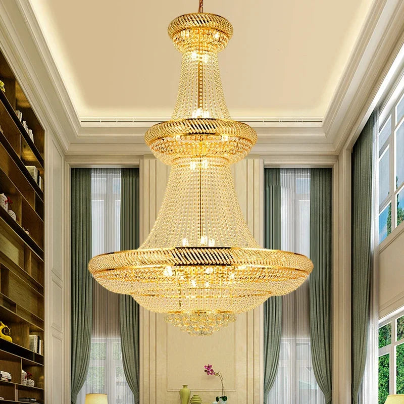 lustre moderne en cristal led pour hall d'entrée luxueux - vue 3 sur 8