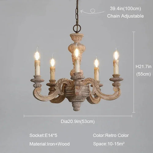lustre romain en bois sculpté rétro pour décoration élégante - vue 9 sur 12