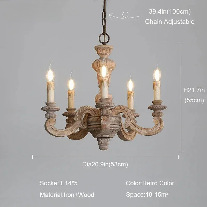 lustre romain en bois sculpté rétro pour décoration élégante - vue 8 sur 12