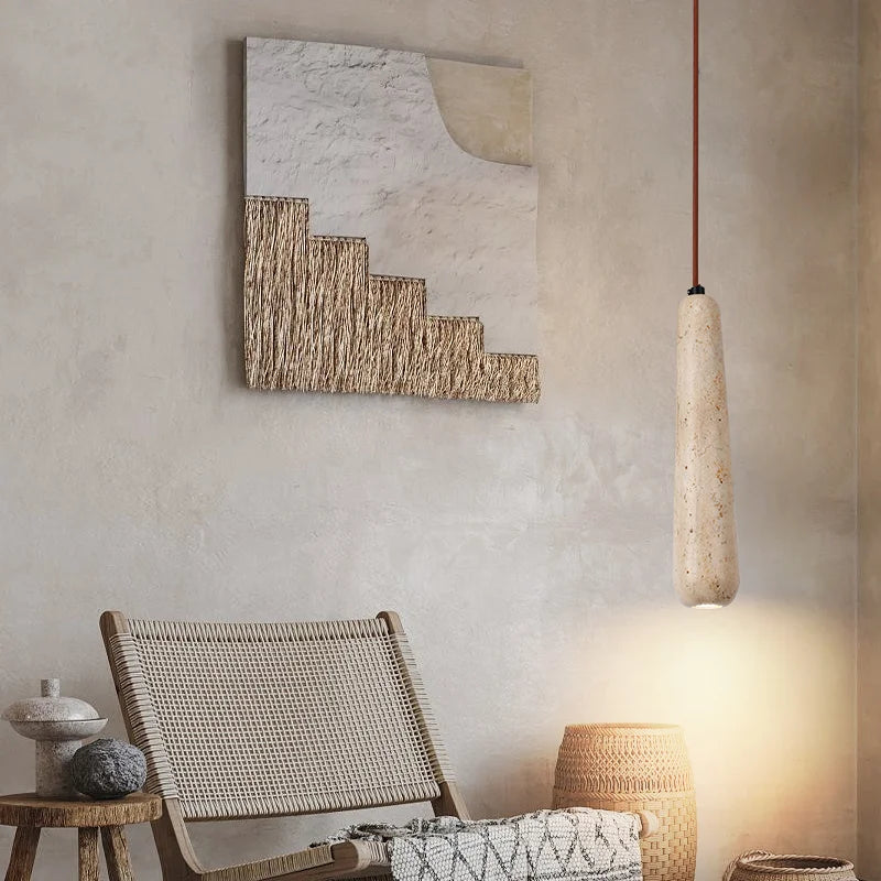 lustre suspendu led rétro avec pierre naturelle vintage - vue 2 sur 6