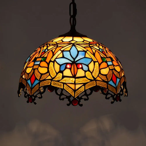 Lustre en verre coloré Tiffany rétro européen - vue 5 sur 29