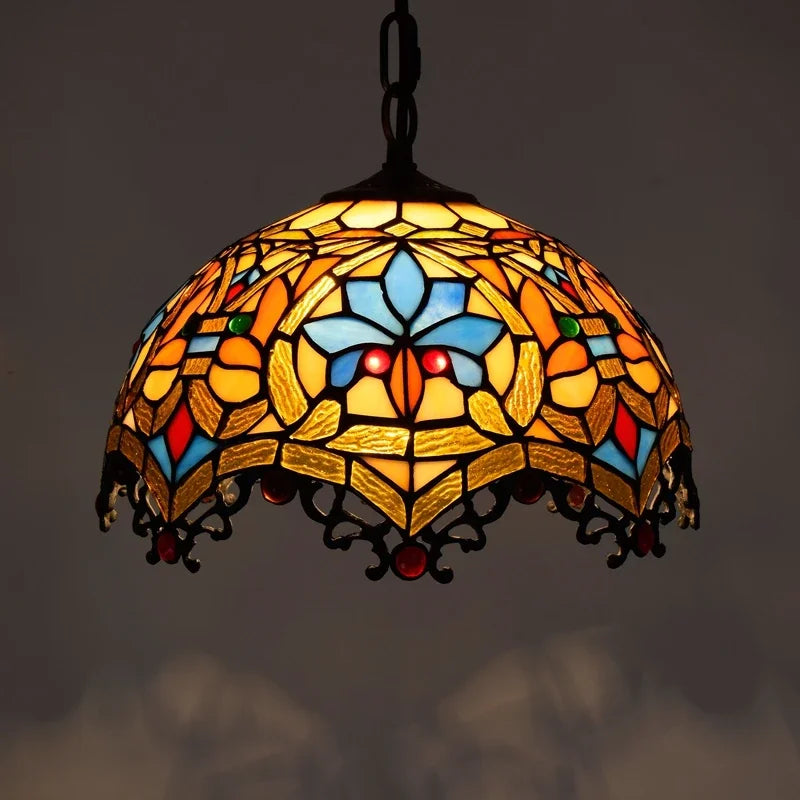 Lustre en verre coloré Tiffany rétro européen - vue 4 sur 29