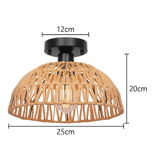 lustre de plafond en corde de chanvre fait main style industriel rétro - vue 12 sur 15