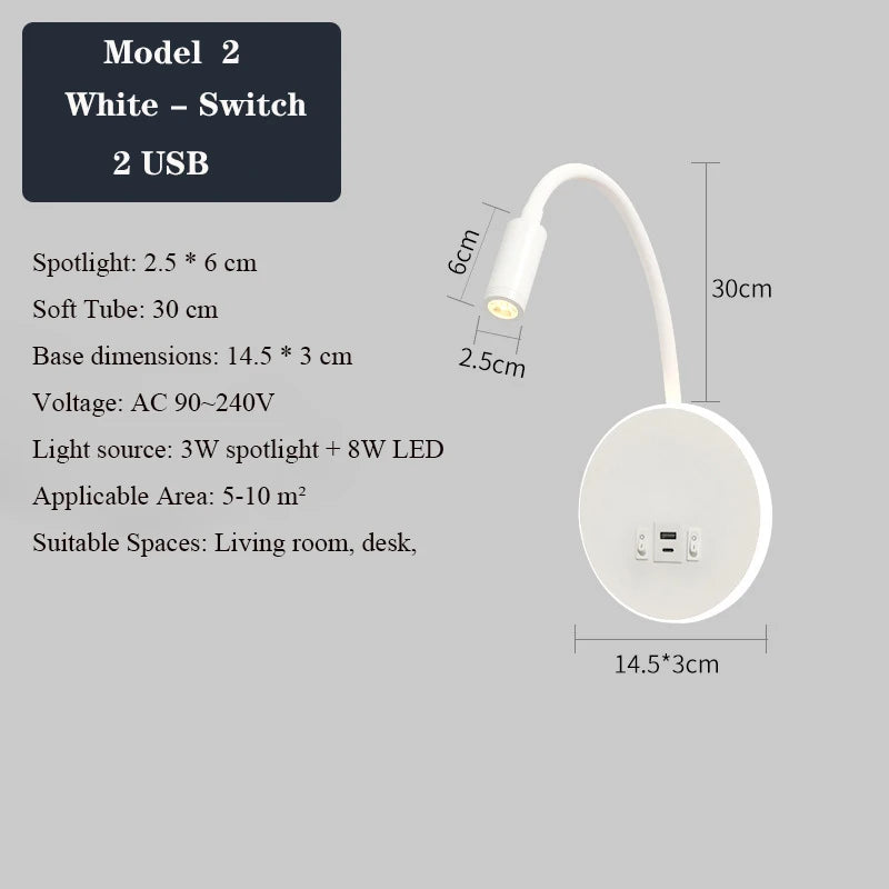 applique murale led moderne avec ports usb et interrupteur - vue 20 sur 22