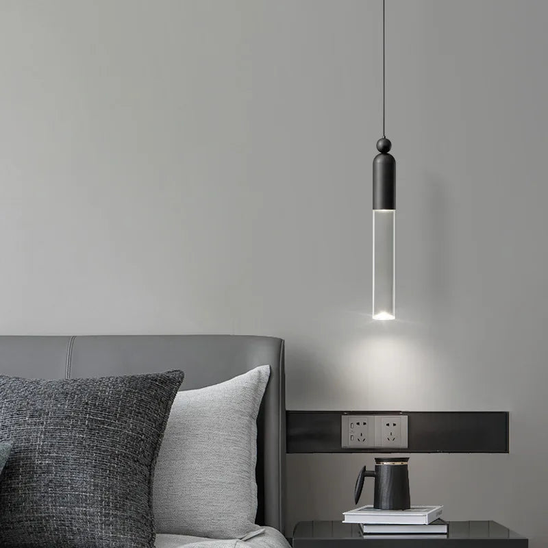 lustre led cylindrique en cuivre et acrylique transparent - vue 4 sur 8
