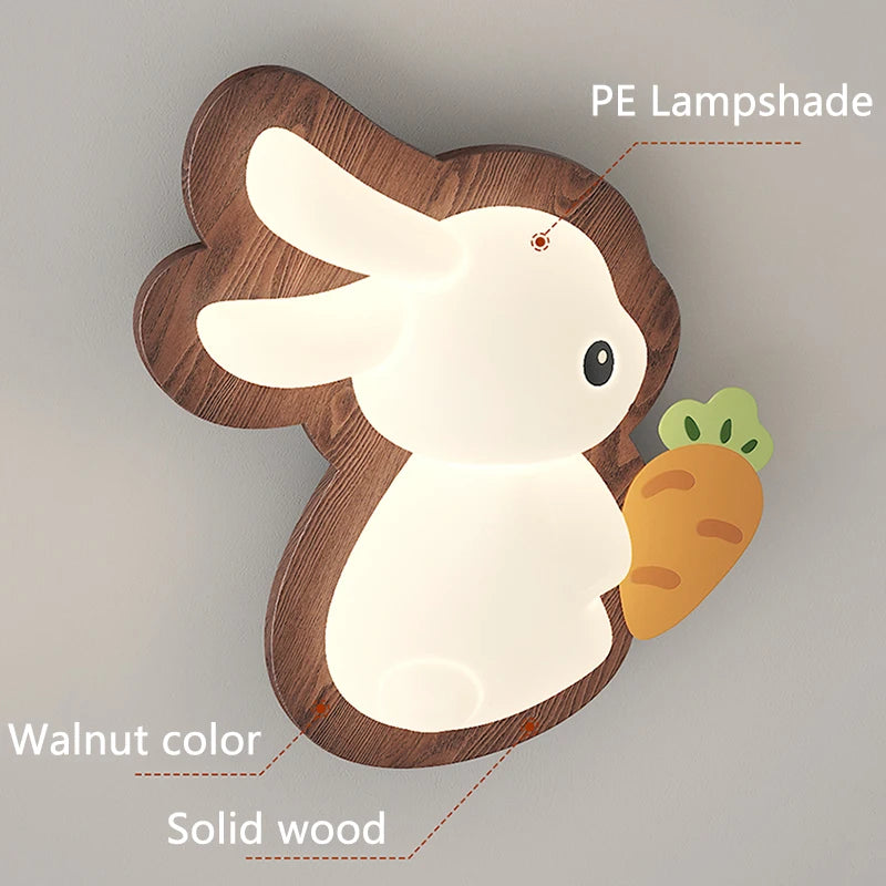 lampe de chevet wabi-sabi japonaise avec base en bois et lapin dessiné pour enfants - vue 6 sur 12