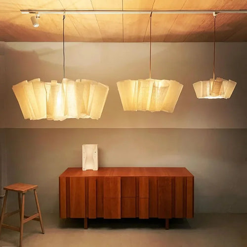 suspension plissée en lin vintage abat-jour fait main style wabi sabi - vue 2 sur 9