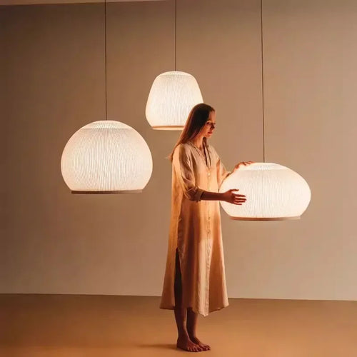 Spanish Designer Pendant Lamp Fabric Chandelier Suspension Hanging Light - vue 5 sur 9