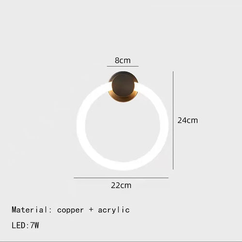 applique murale led moderne en laiton anneau acrylique 3 couleurs gradable - vue 10 sur 10