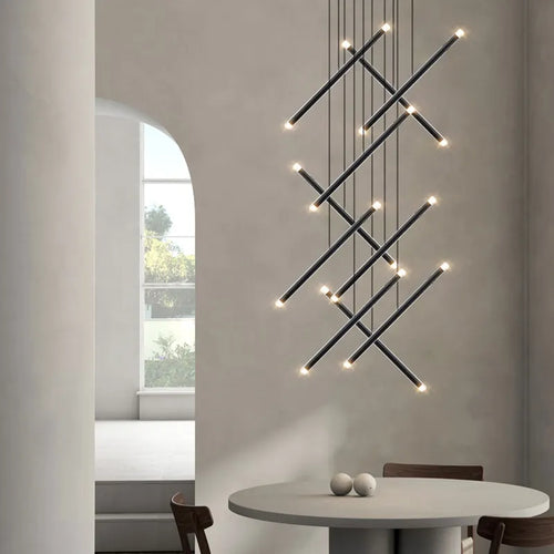 Lustre moderne LED lustre d'escalier lustre de salon longue colonne terrasse intérieure les couloirs Suspension de grenier - vue 7 sur 18