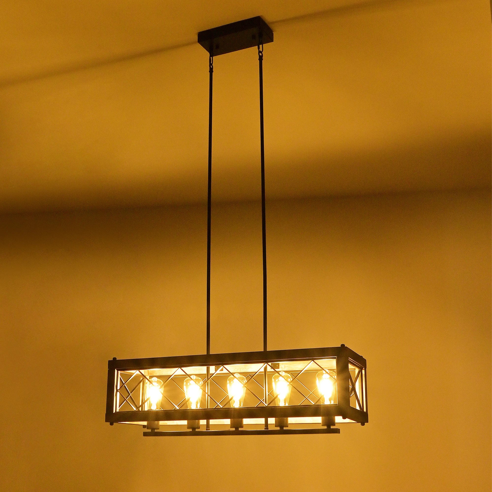 Lustre rustique en métal et bois - vue 5 sur 7