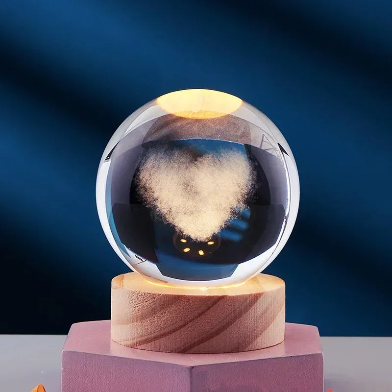 veilleuse 3D en cristal système solaire cadeau décoratif en bois - vue 4 sur 16