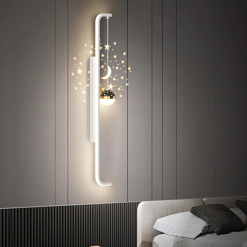 Modern Long Wall Lamps Living Room Wall Light TV Background Decorative Night Lights Black White Gold Star Projection AC 220V - vue 2 sur 17
