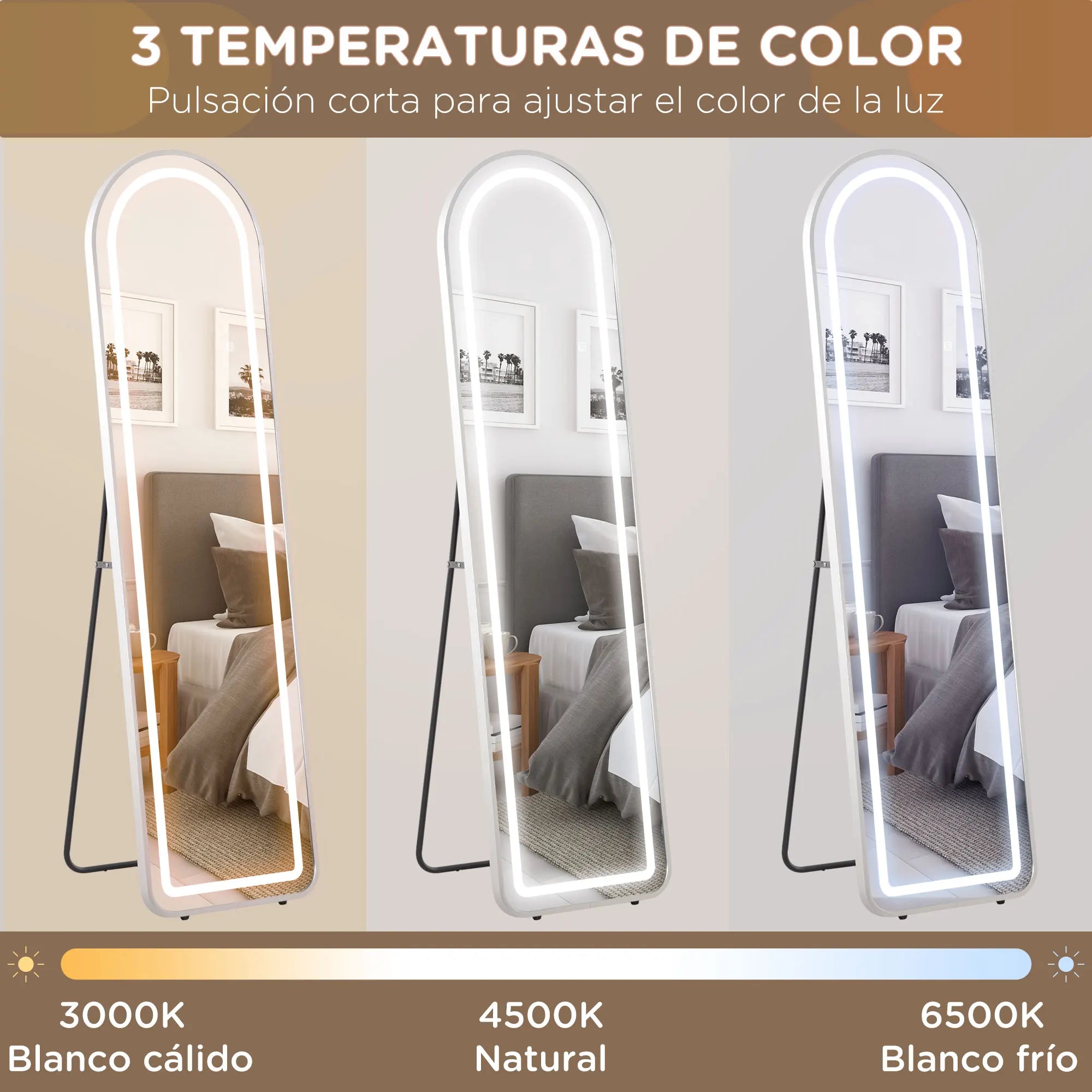 miroir intégral avec éclairage led en aluminium argenté - vue 6 sur 6