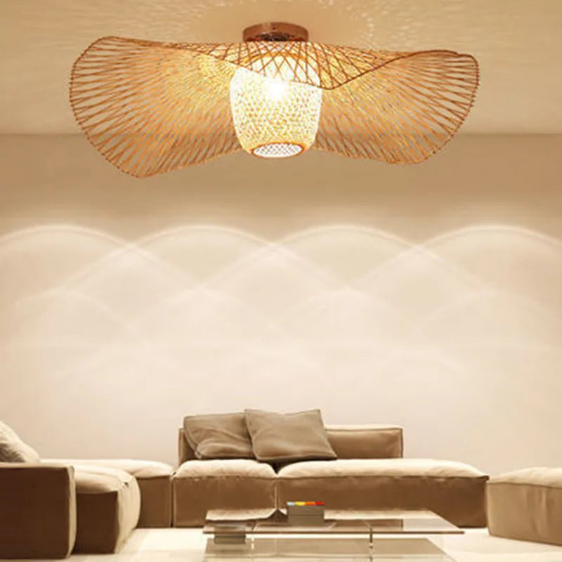 Suspension Vintage en rotin lampe suspendue japonaise pour salle à manger Restaurant lampe à main E27 Luminaire suspendu - vue 5 sur 9