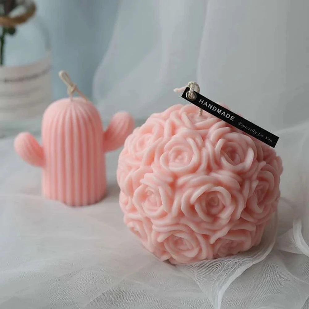 bougie parfumée boule fleur rose décoration pour la maison cadeau - vue 4 sur 9