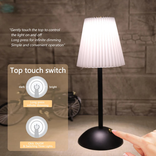 LED Nordic pleated desk lamp charging touch adjustable night light, bedroom sleep light, bar coffee shop decorative light - vue 5 sur 9