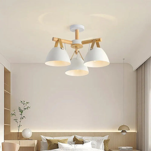 Plafonnier LED en bois avec ceinture en cuir - vue 7 sur 12