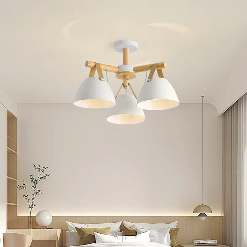 Plafonnier LED en bois avec ceinture en cuir - vue 6 sur 12