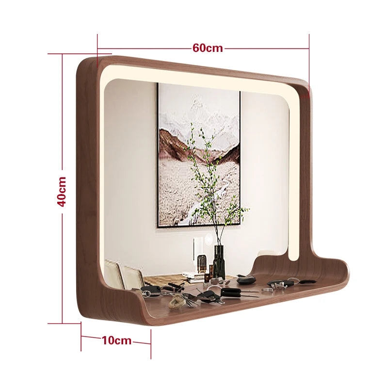 miroir en bois massif avec éclairage led et fixation murale - vue 14 sur 29