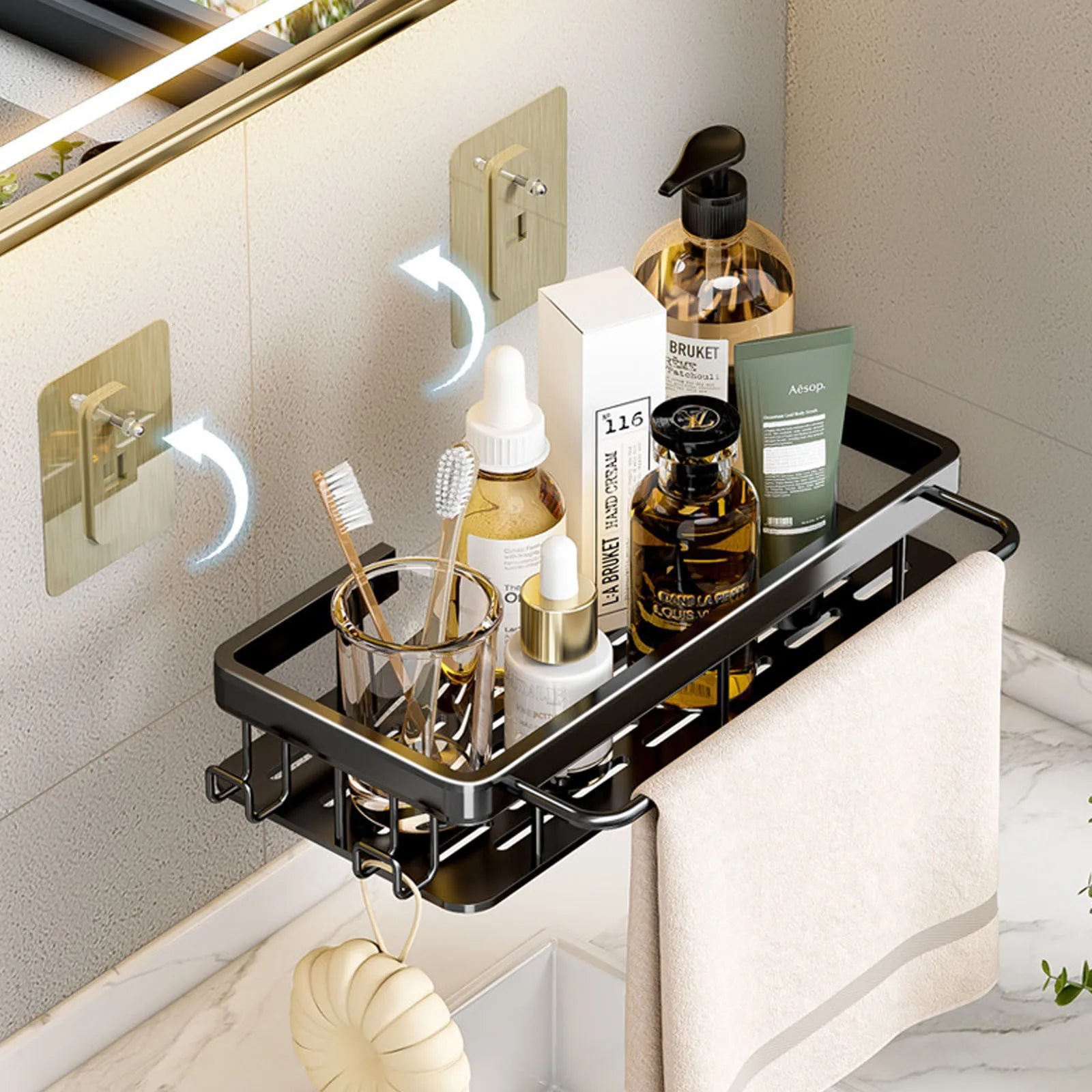 etagère murale sans perçage pour rangement de salle de bain et cuisine - vue 3 sur 30