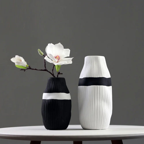 vase en céramique à rayures pour fleurs séchées décoratif - vue 2 sur 11