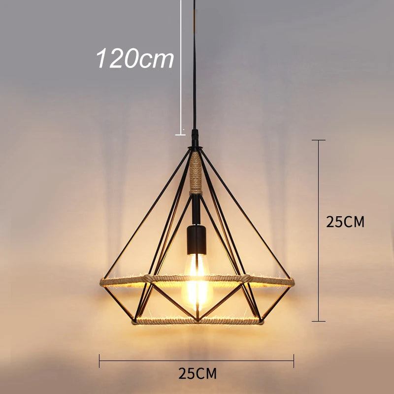 Suspension en corde de sisal antique classique LED E27 tissage de vigne lampes de plafond suspendues lustres rétro bougie éclairage créatif - vue 9 sur 10