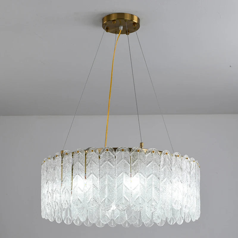 lustre nordique moderne en verre led avec suspension en cristal - vue 3 sur 8