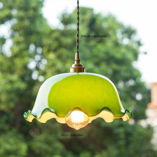 Suspension vintage style américain en cuivre bois et verre - vue 10 sur 30