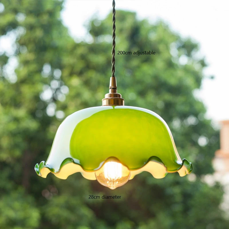Suspension vintage style américain en cuivre bois et verre - vue 10 sur 30