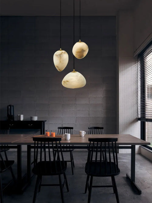 lustre suspendu led marbre géométrique intensité variable - vue 5 sur 12