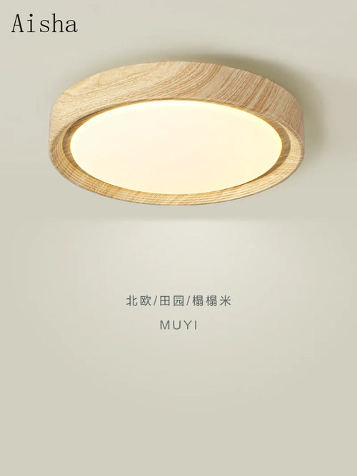 plafonnier led design nordique en bois et fer décoratif - vue 2 sur 11