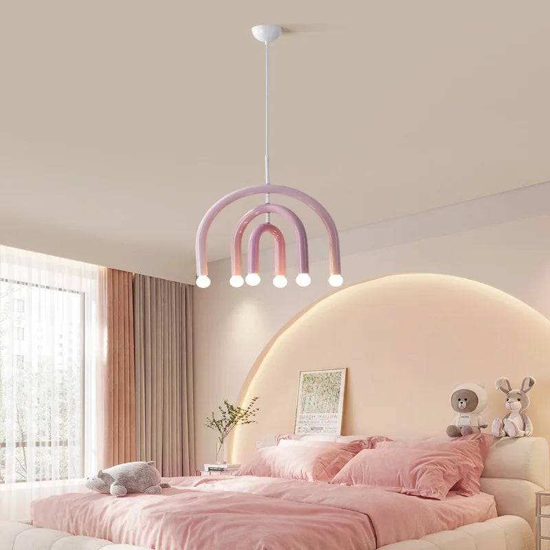 Creative Colorful Rainbow Pendant Lamps Iron E14 LED Bedroom Hanging Light Art Design Girl Kids Room Chandelier Lighting Indoor - vue 3 sur 8