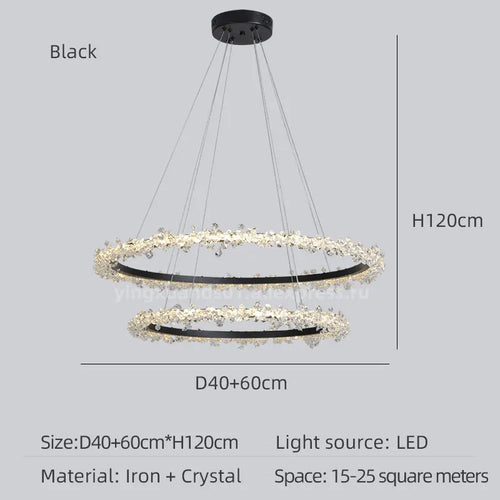 lustre en cristal de luxe avec anneau doré lumineux et élégant - vue 10 sur 18