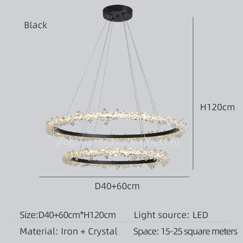 lustre en cristal de luxe avec anneau doré lumineux et élégant - vue 9 sur 18