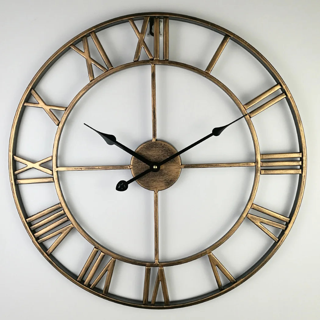 horloge murale nordique rétro en métal chiffres romains pour décoration extérieure - vue 2 sur 6