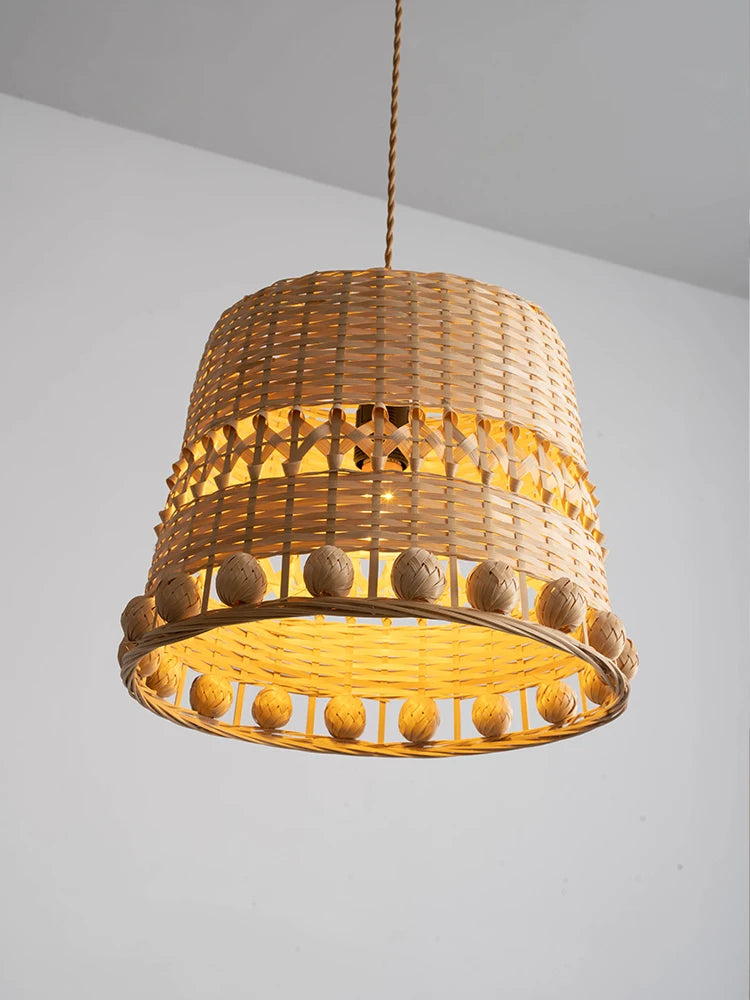 suspension en bambou et rotin style vintage nordique rustique - vue 5 sur 9