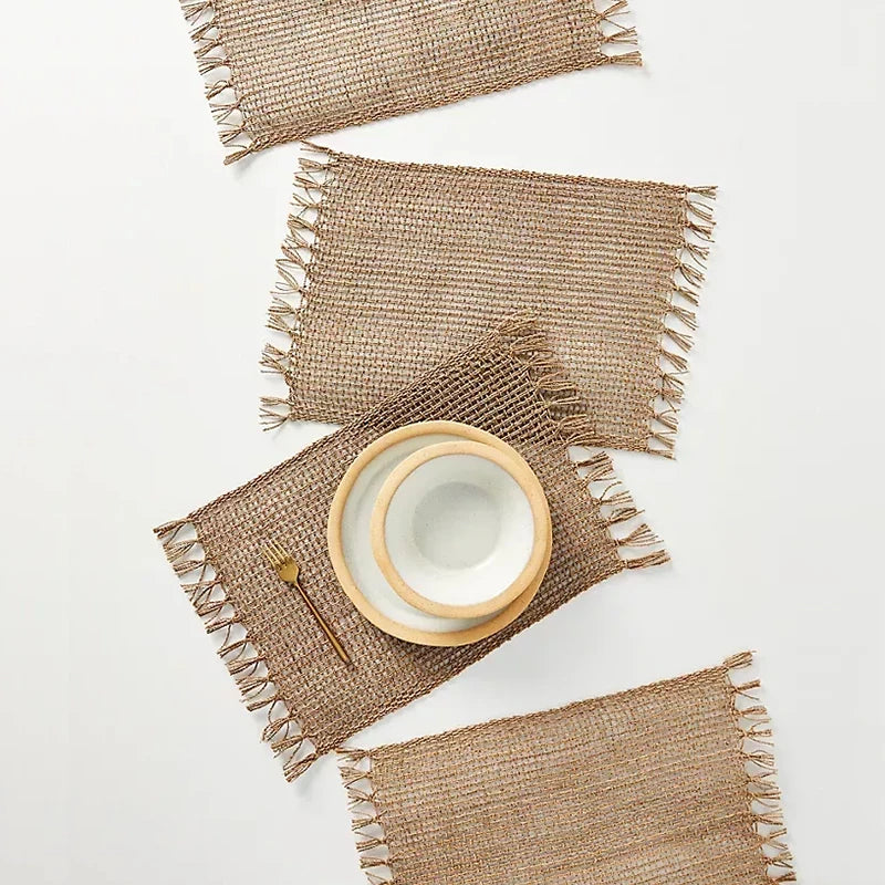 Chemin de table jute rustique avec pompons tresse - vue 6 sur 7