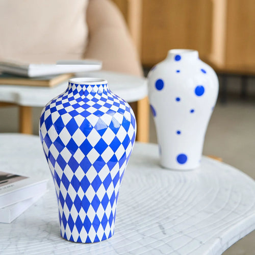 vase en céramique motif géométrique pour décoration florale artisanale - vue 2 sur 9