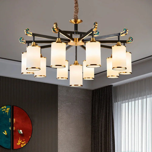 lustre en cuivre design style chinois pour éclairage moderne - vue 3 sur 12