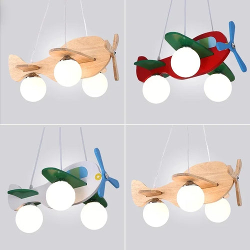 suspension lampe bois avion pour chambre d'enfant - vue 4 sur 6
