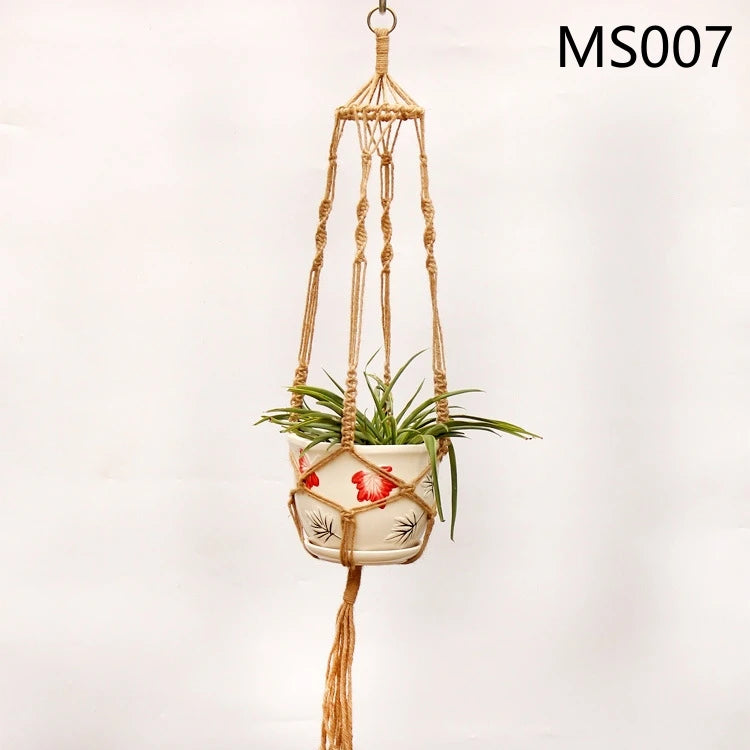 panier suspendu en corde de chanvre pour plantes décoratives - vue 8 sur 16