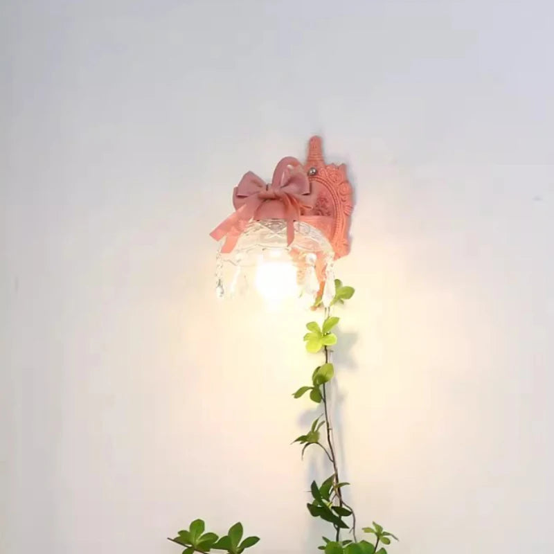 applique murale princesse en verre cristal avec nœud rose - vue 4 sur 8