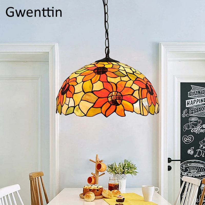 suspension en verre teinté style tiffany pour décoration moderne - vue 6 sur 14